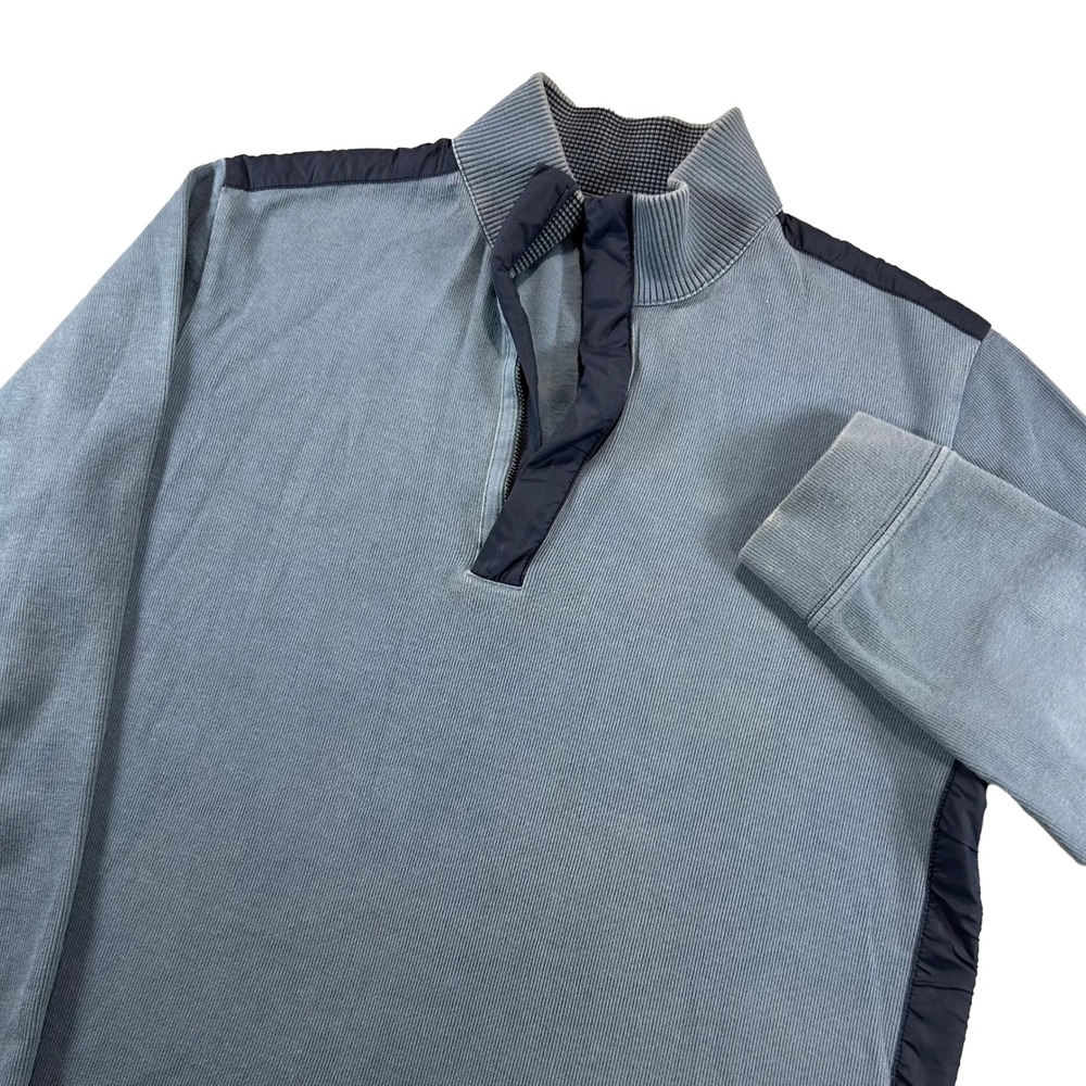 Hugo Boss Quarter Zip Pullover Mens Size M Light Blue Mixed Media Ribbed